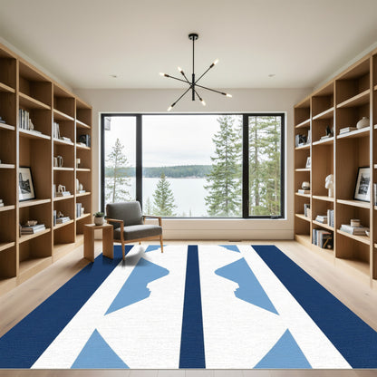 Modern Cobalt Blue Abstract Profile Rug