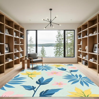 Tropical Pink Yellow Blue Floral Botanical Rug