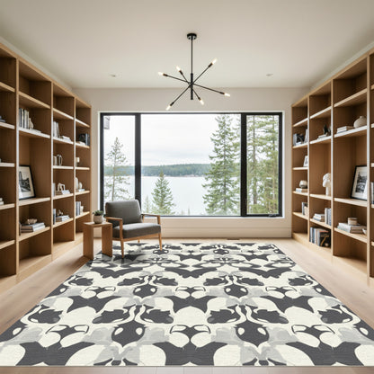 Monochromatic Abstract Rorschach Symmetry Rug