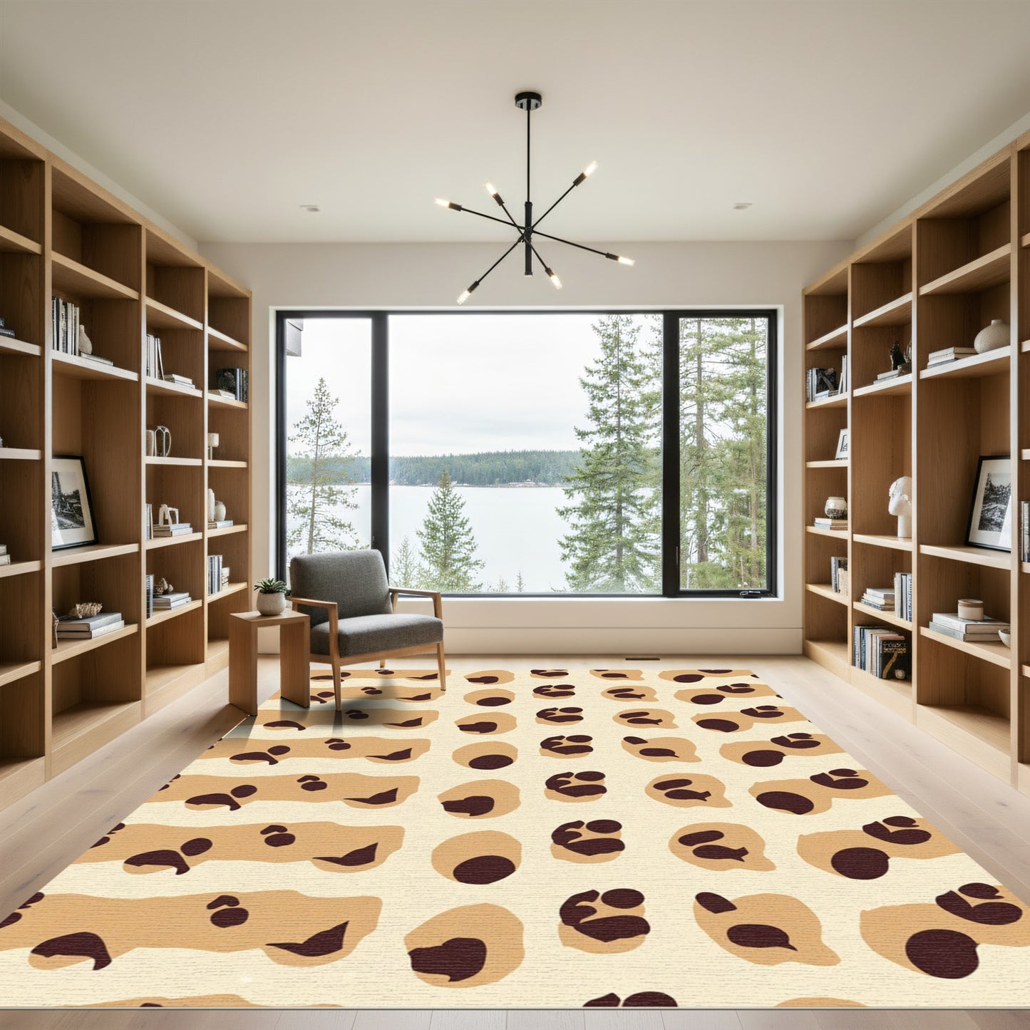 Tan Leopard Spots Over Cream Rug