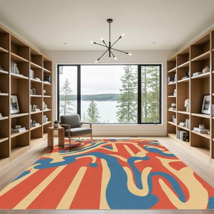 Retro Red Blue Swirl Abstract Rug