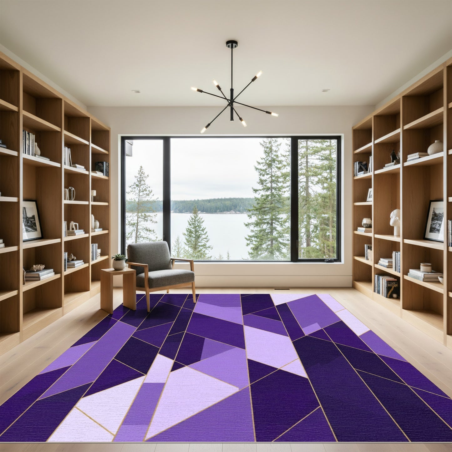Deep Purple Geometric Lines Rug