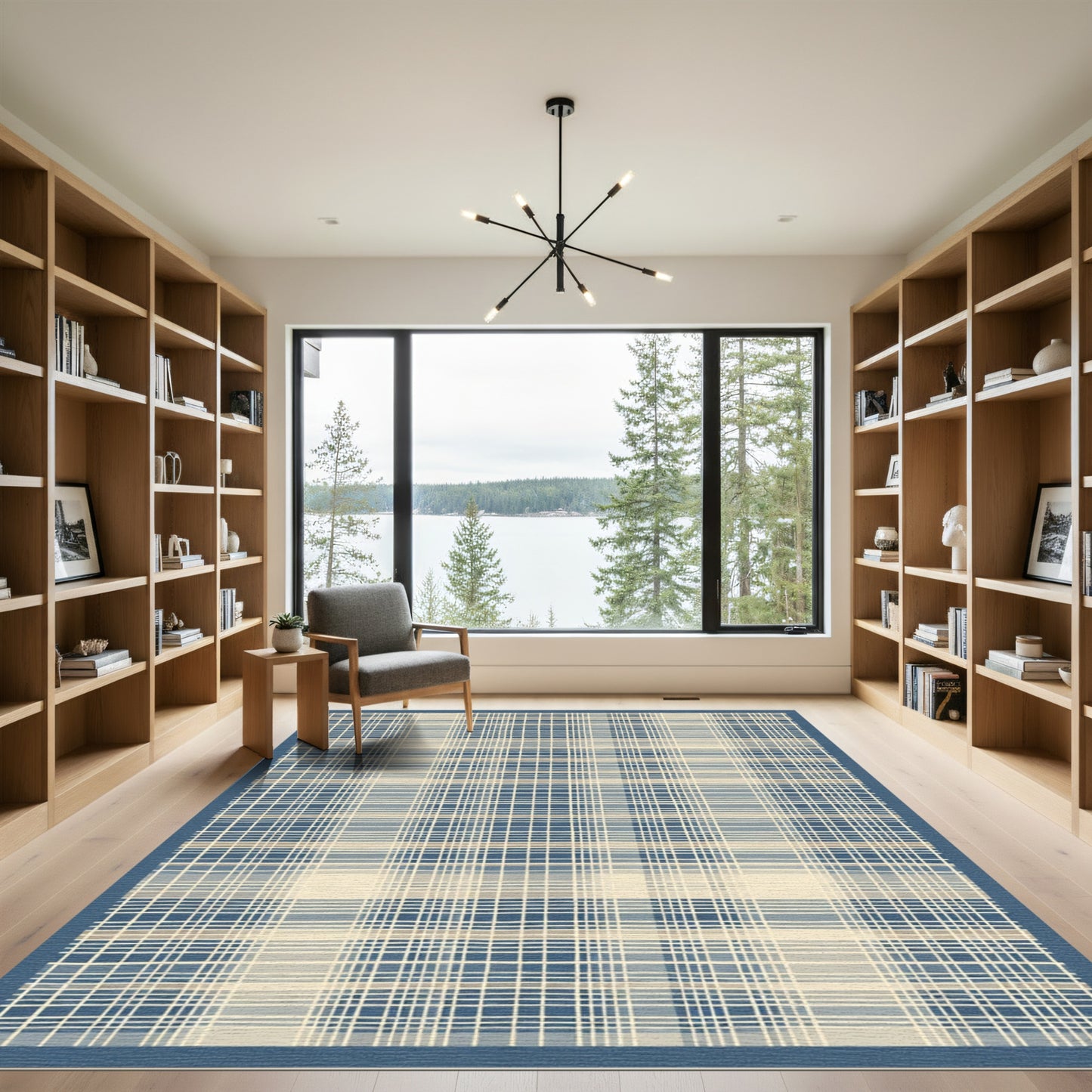 Blue and Beige Plaid Rug