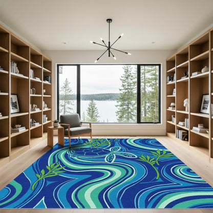 Aqua Blue Turtle Ocean Swirl Rug