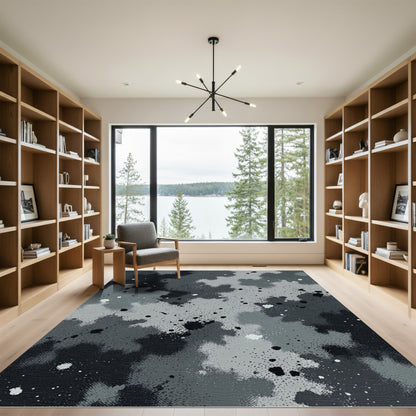 Grayscale Jagged Splatter Abstract Rug