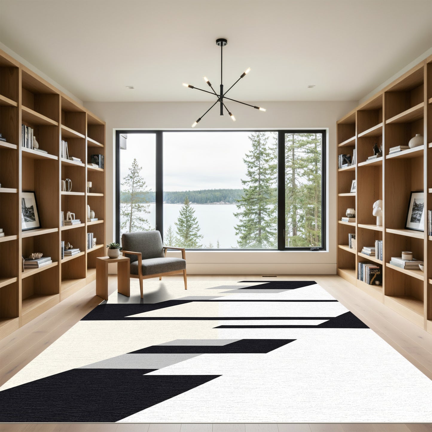 Monochromatic Geometric Accents Rug