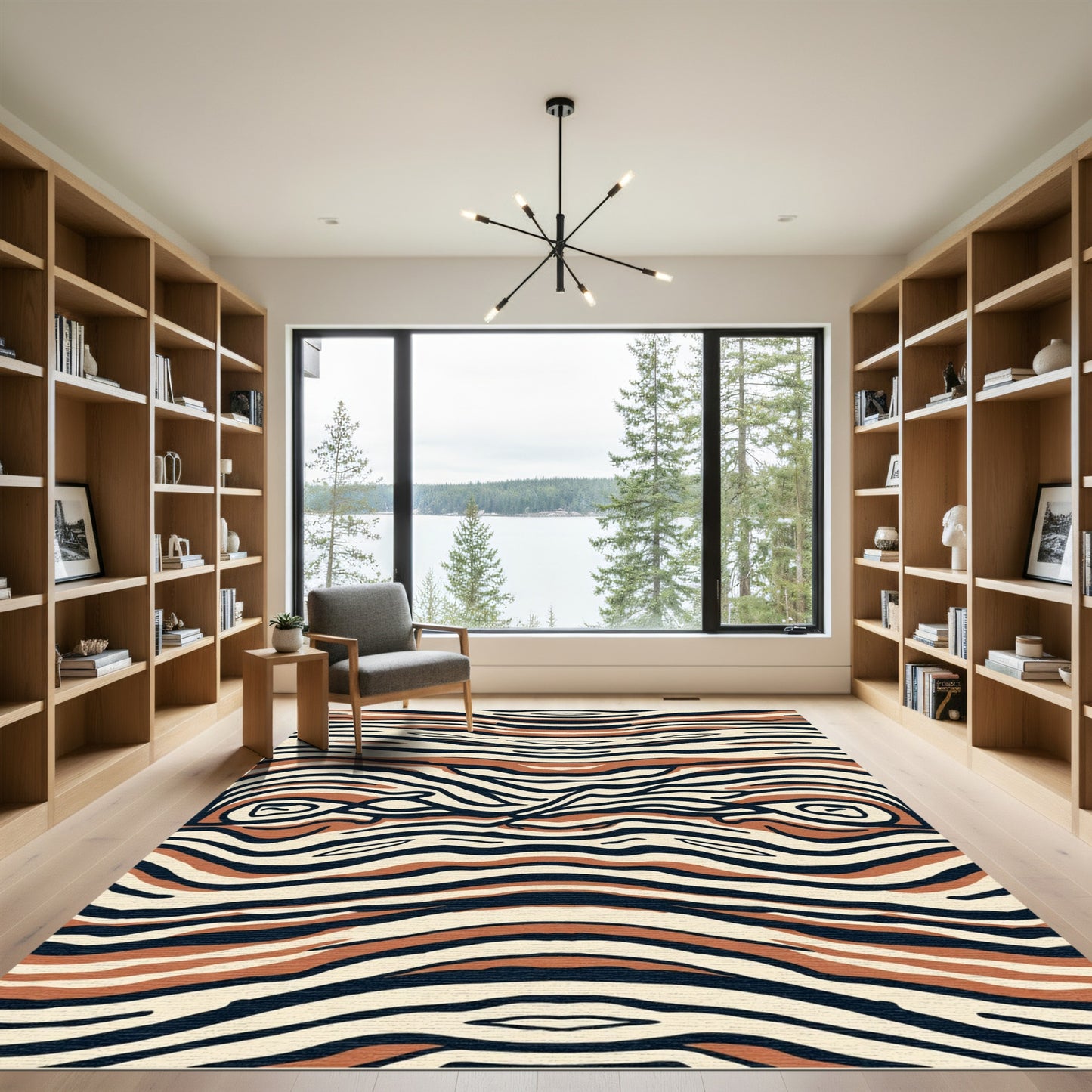 Earthy Brown and Cream Zebra Waves Rug