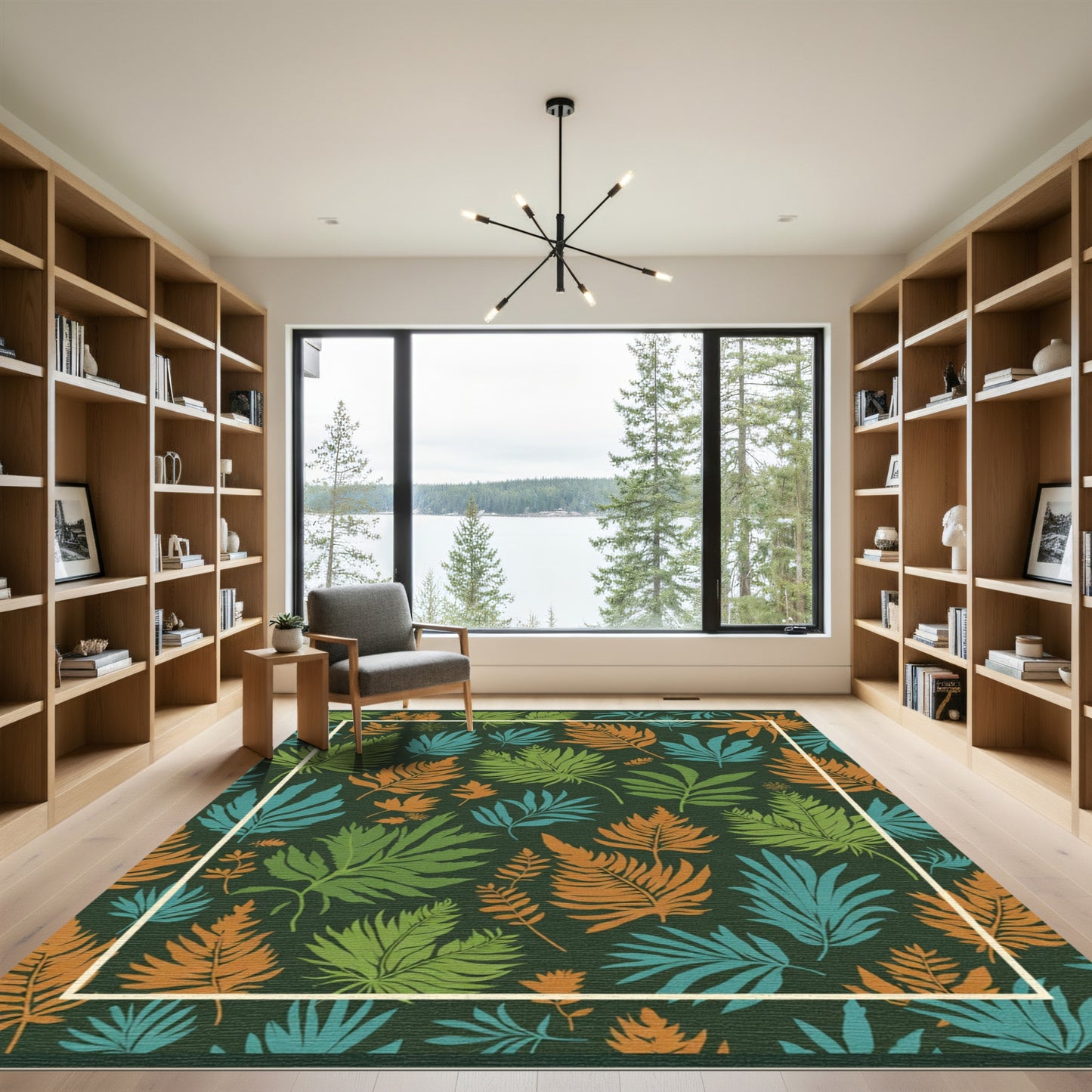 Tropical Leaf Medley Green Orange Blue Rug