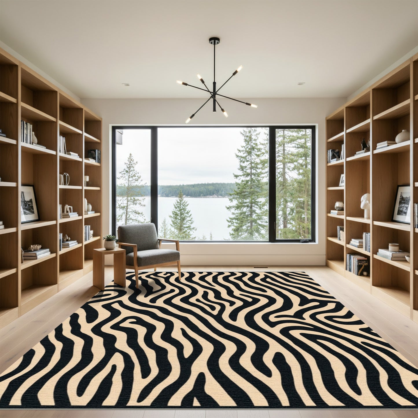 Bold Black Cream Animal Print Rug
