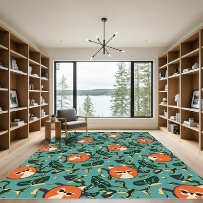 Cute Orange Fox Forest Scene Rug