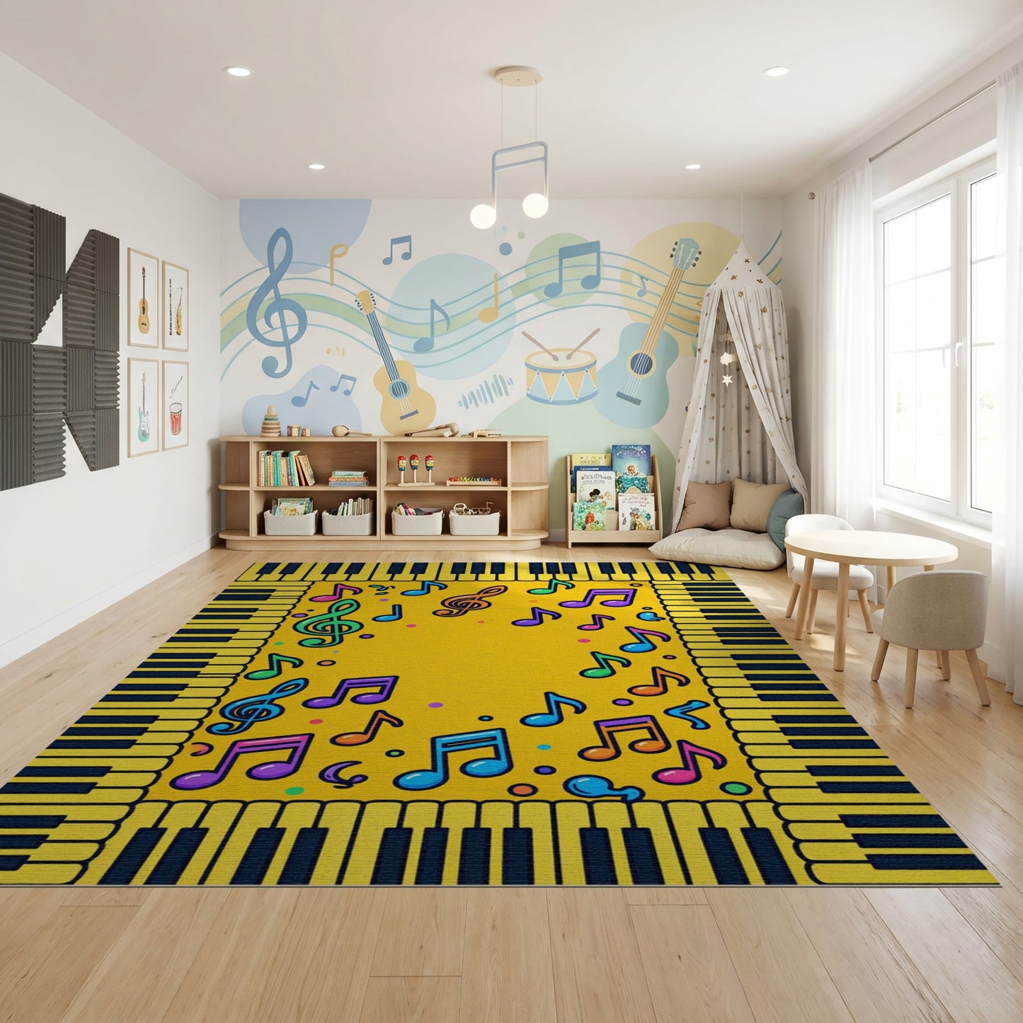 Yellow Piano Keys Colorful Notes Rug