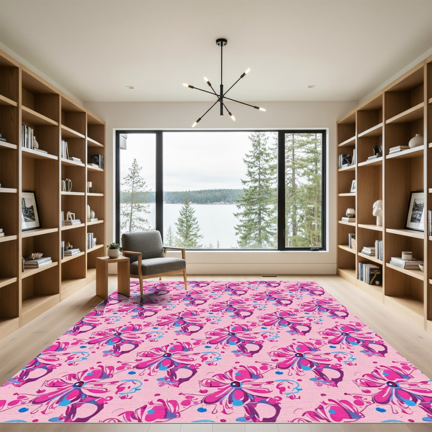 Whimsical Pink Floral Swirl Rug