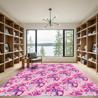 Whimsical Pink Floral Swirl Rug