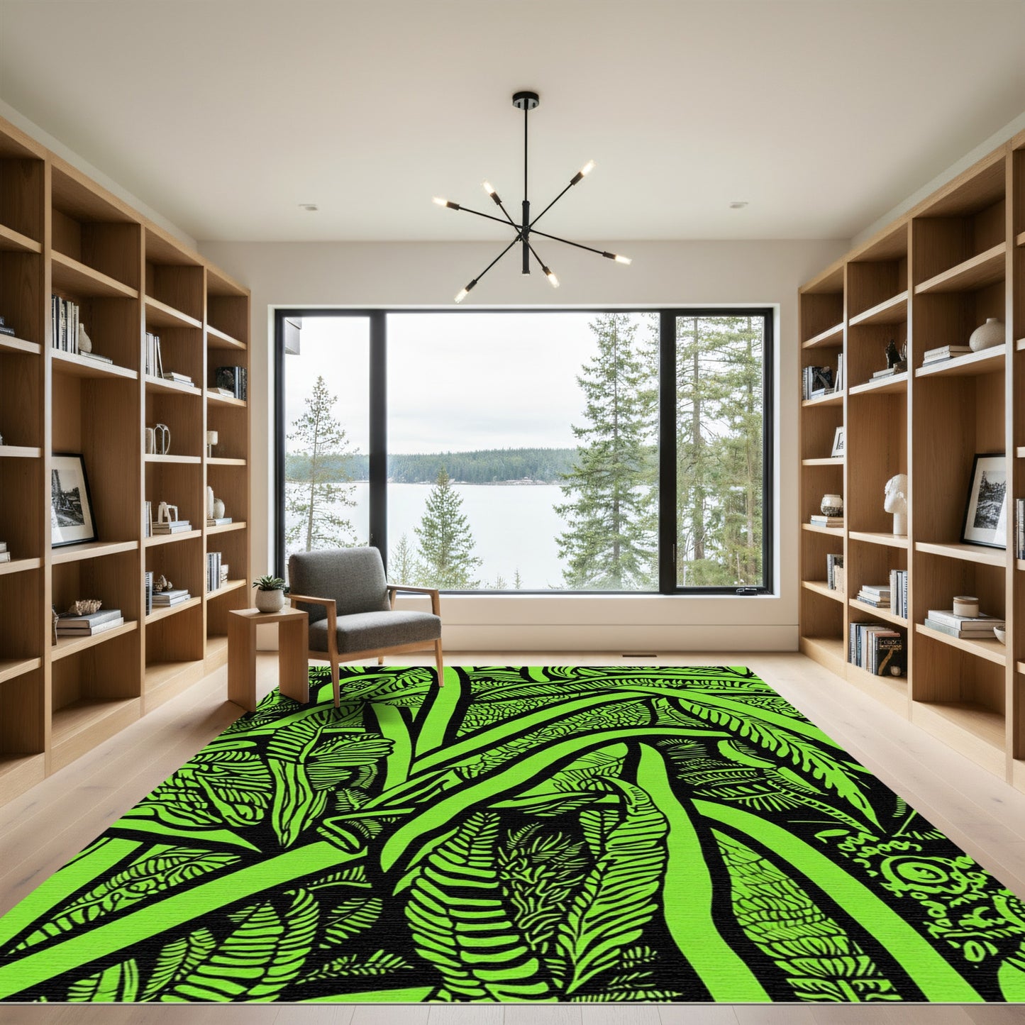 Vibrant Lime Green Tropical Leaf Rug