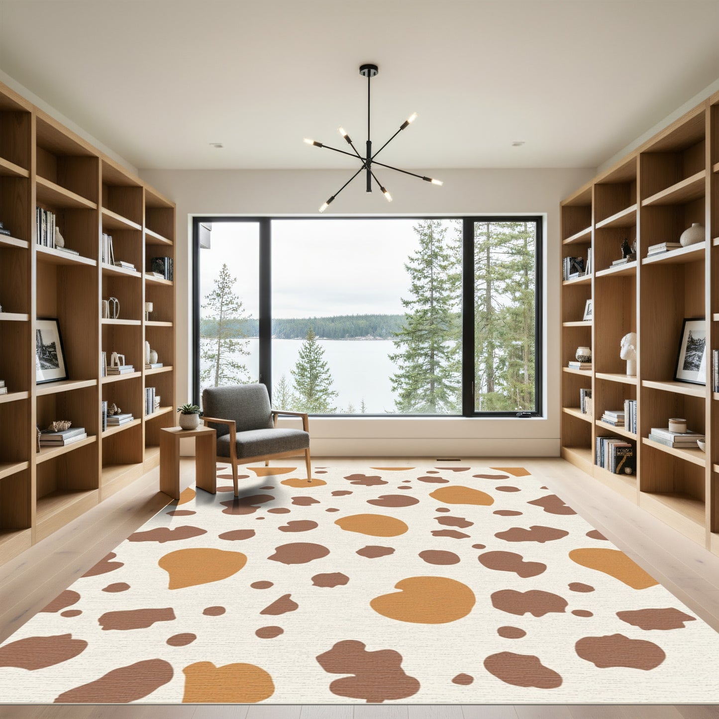 Earthy Brown Orange Splatter Abstraction Rug