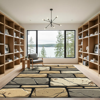 Rustic Earthy Tone Stone Wall Rug