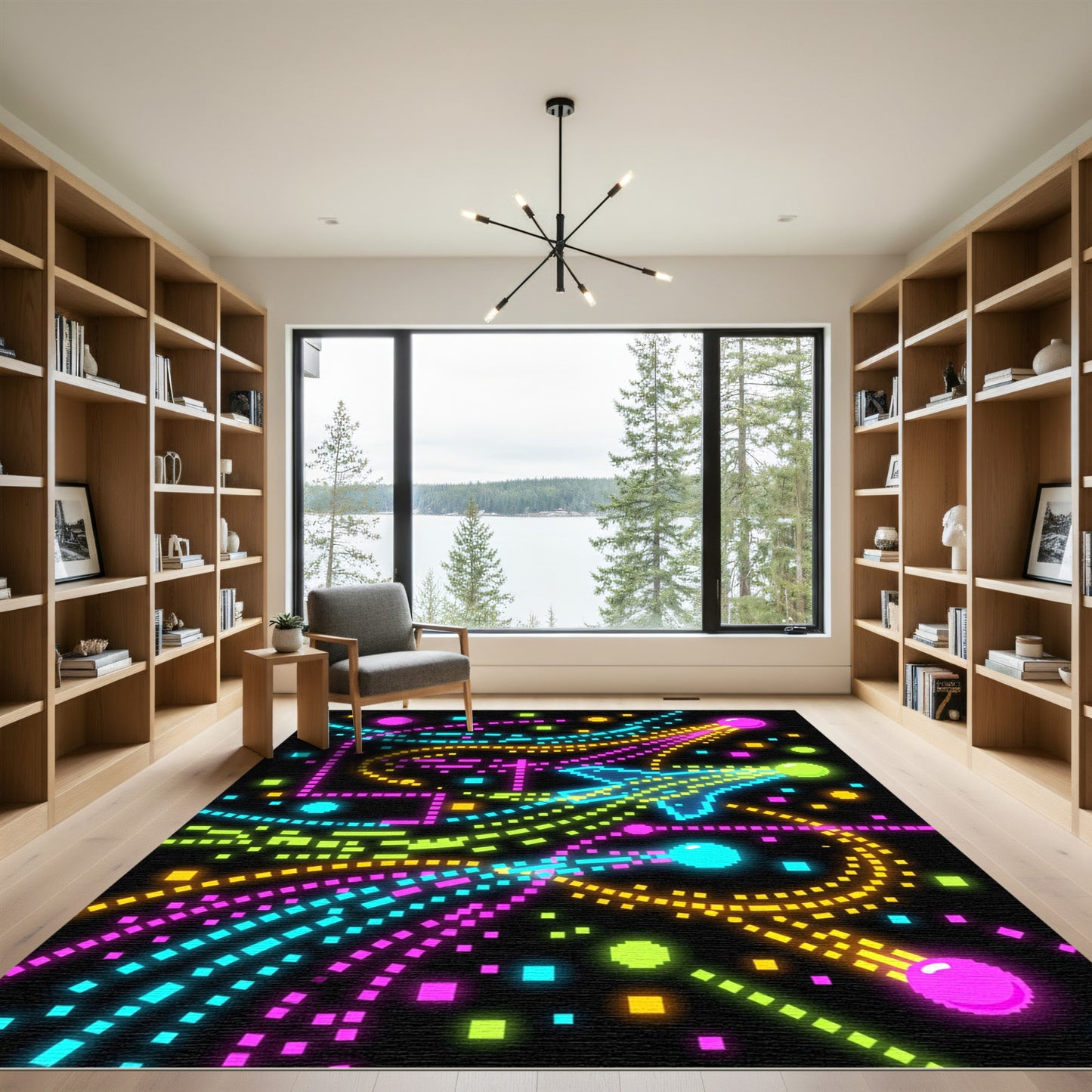 Neon Pixel Art Interstellar Space Rug