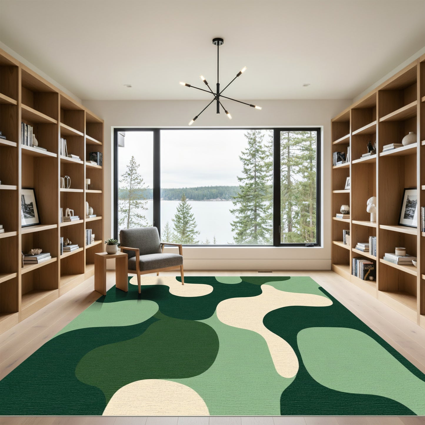 Abstract Organic Green Cream Waves Rug
