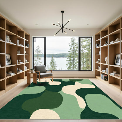 Abstract Organic Green Cream Waves Rug