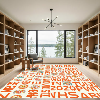Orange Alphabet Characters Tribal Masks Rug