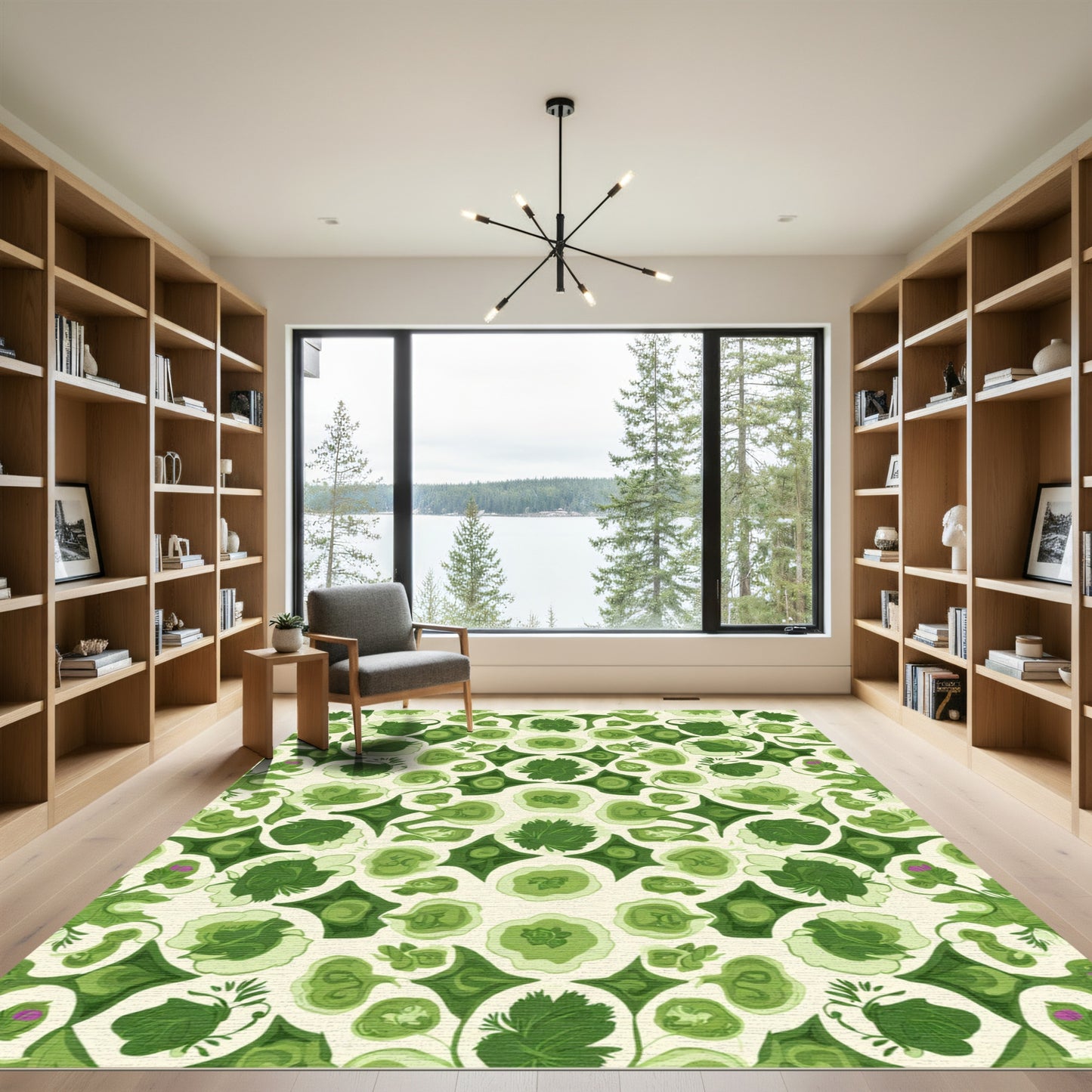 Emerald Green Floral Mandala Rug