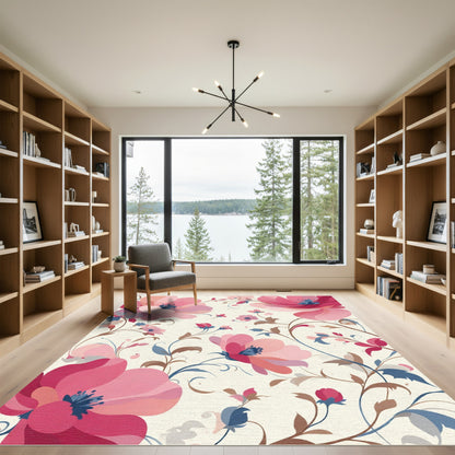 Pink Floral Vine Garden Abstract Rug