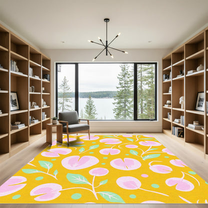 Golden Yellow Pink Floral Blossom Rug