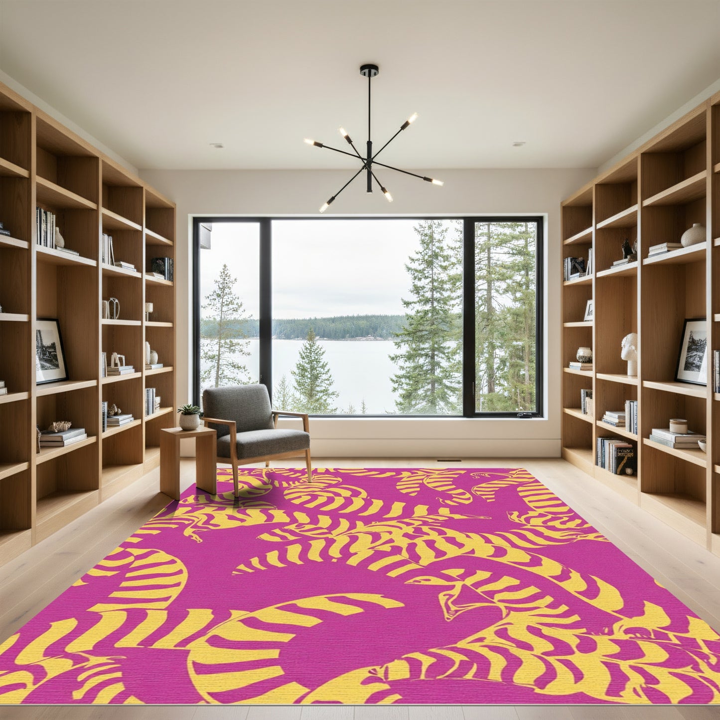 Vibrant Pink Yellow Serpent Swirl Rug