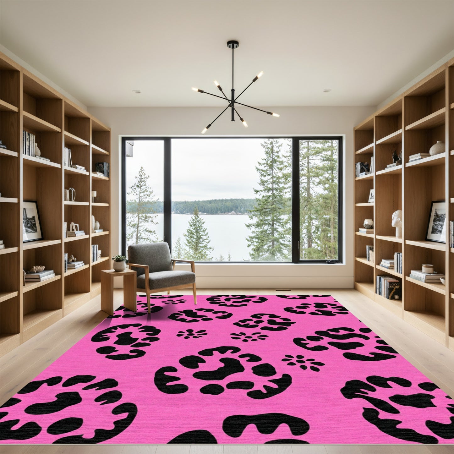 Hot Pink Black Leopard Flower Rug