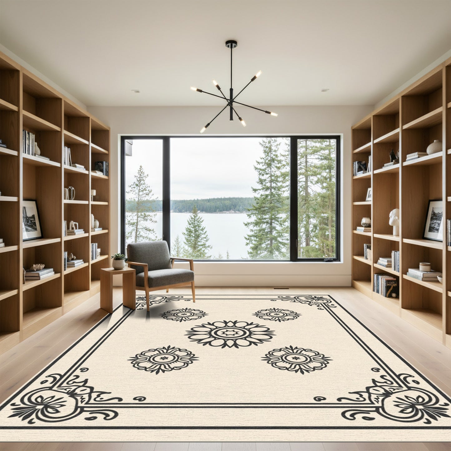 Earthy Starburst Floral Medallion Border Rug
