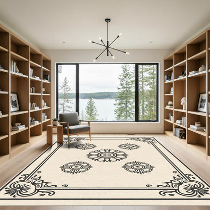 Earthy Starburst Floral Medallion Border Rug
