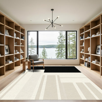 Neutral Cream Vertical Stripe Rug
