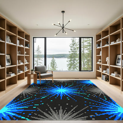 Blue Celestial Starburst Night Sky Rug