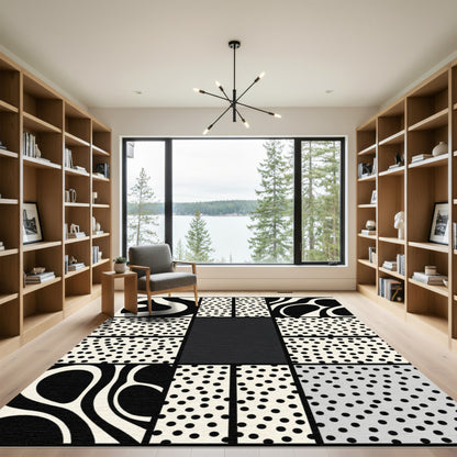 Bold Cream Black Polka Dot Swirls Rug