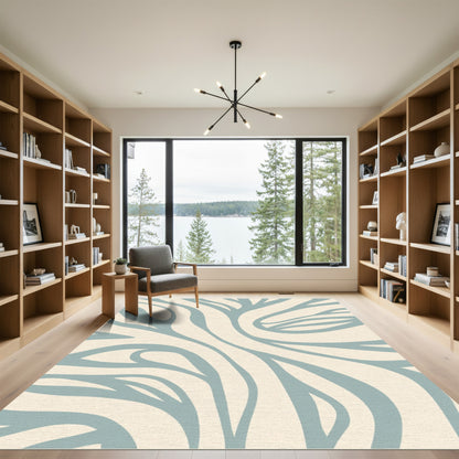 Serene Pale Blue Swirls Abstract Rug