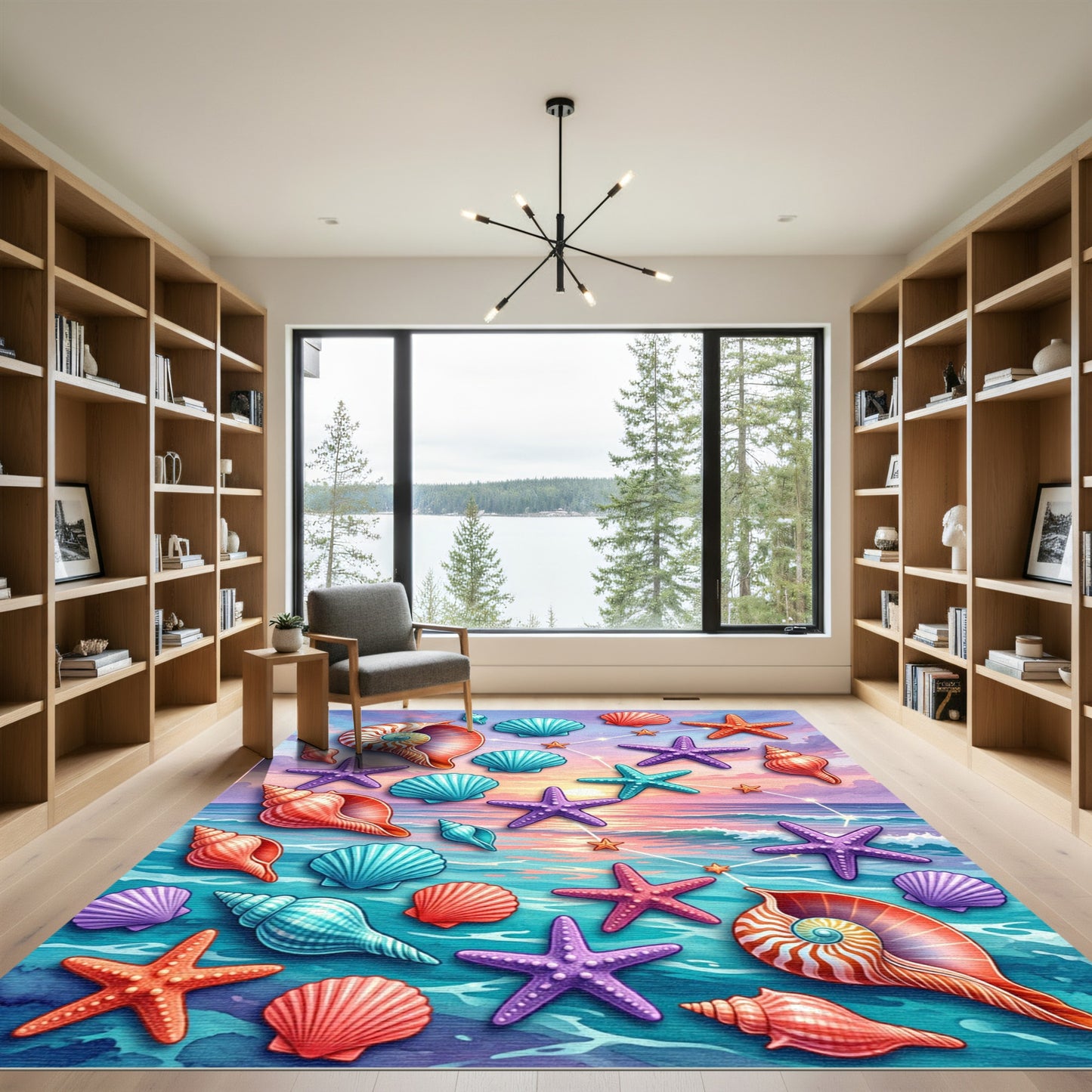Vibrant Celestial Seashell and Starfish Horizon Rug