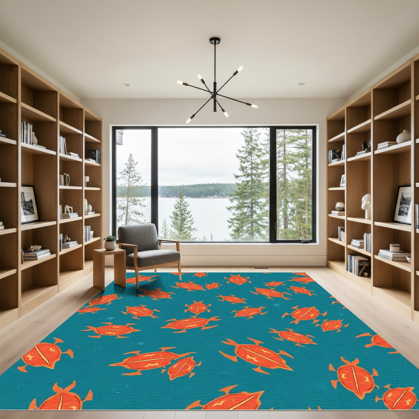 Orange Turtles On Teal Background Rug