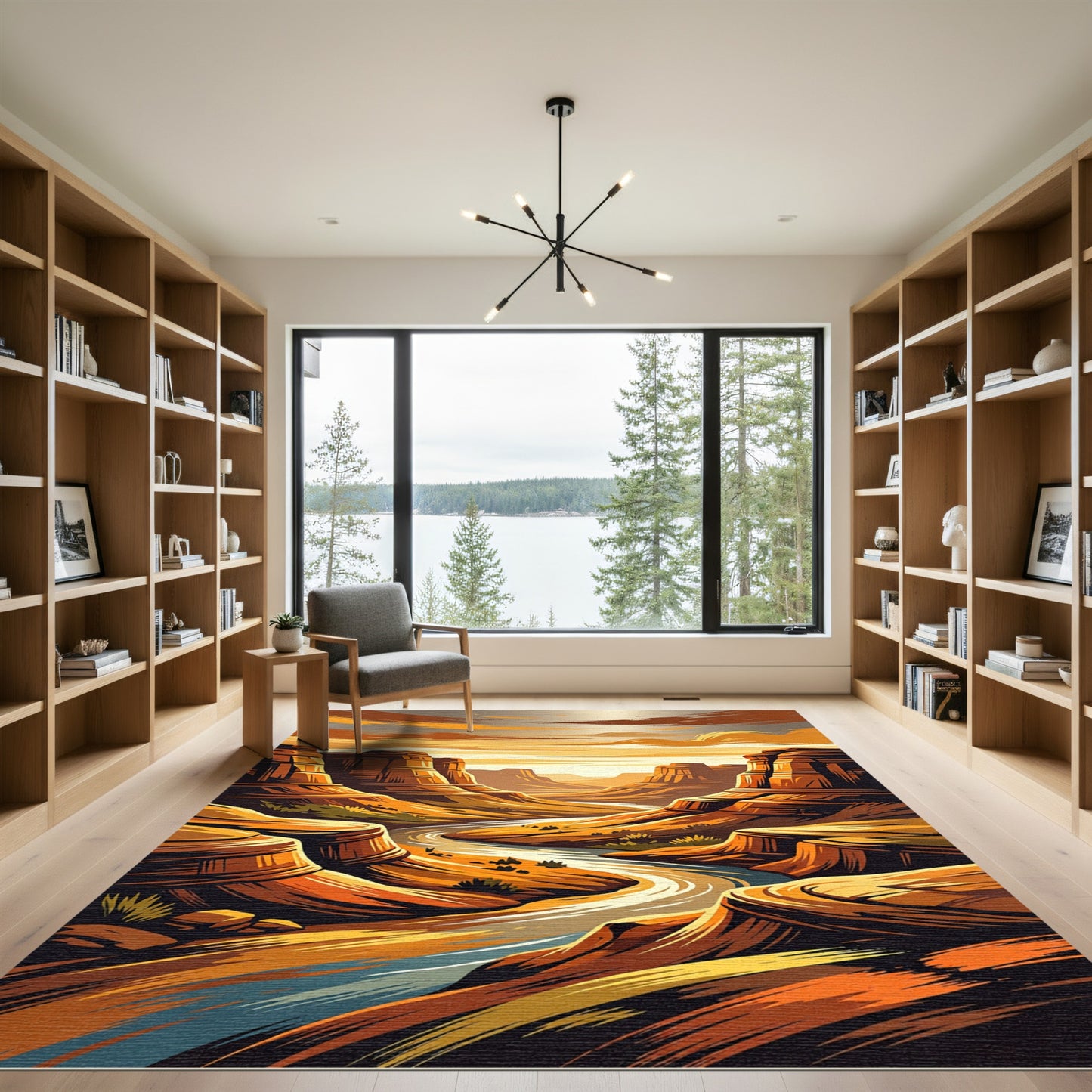 Golden Canyon River Landscape Runner Rug