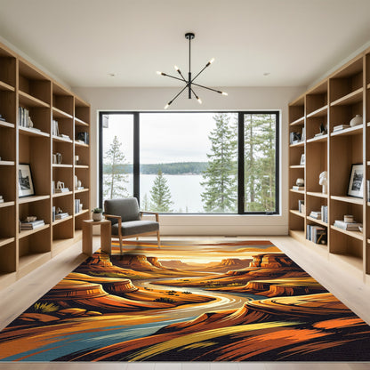 Golden Canyon River Landscape Runner Rug