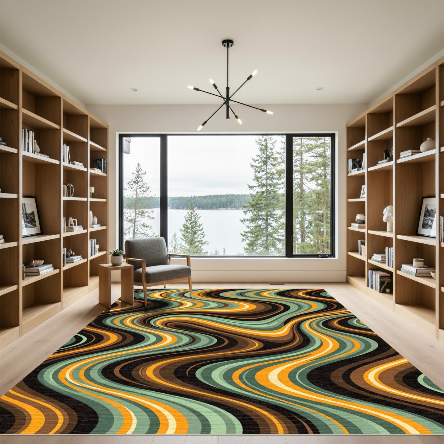 Mid Century Retro Flowing Wave Stripe Rug