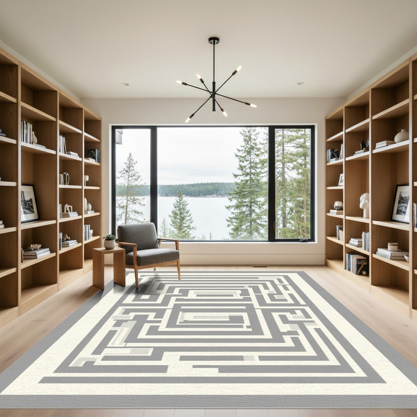 Gray White Geometric Labyrinth Rug