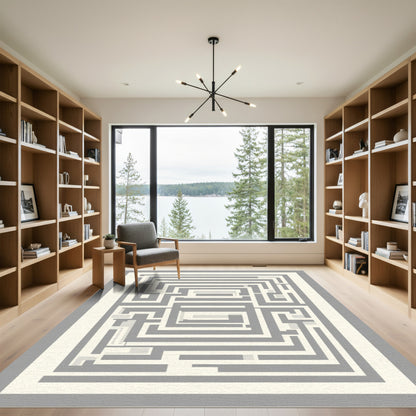 Gray White Geometric Labyrinth Rug