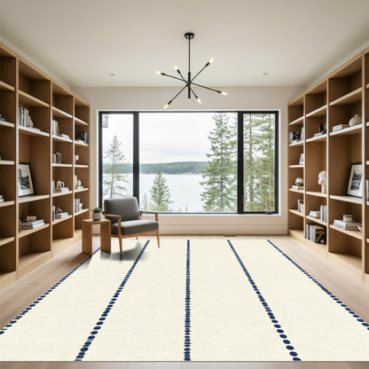 Cream Navy Vertical Dot Stripe Rug