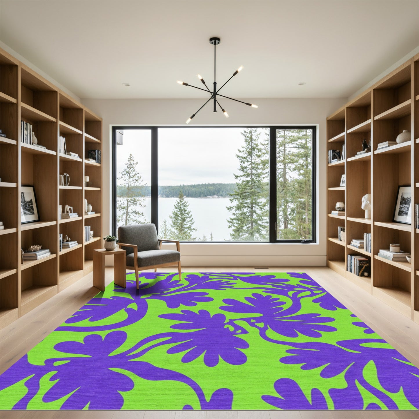 Purple Fern Swirl Lime Green Rug