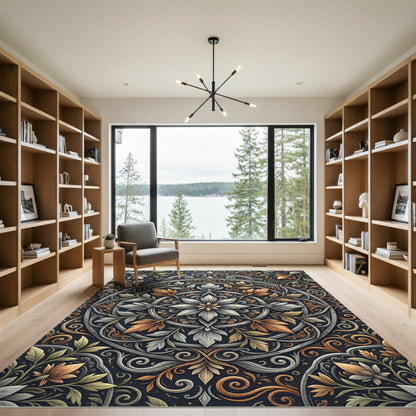 Silver and Gold Ornate Floral Mandala Rug