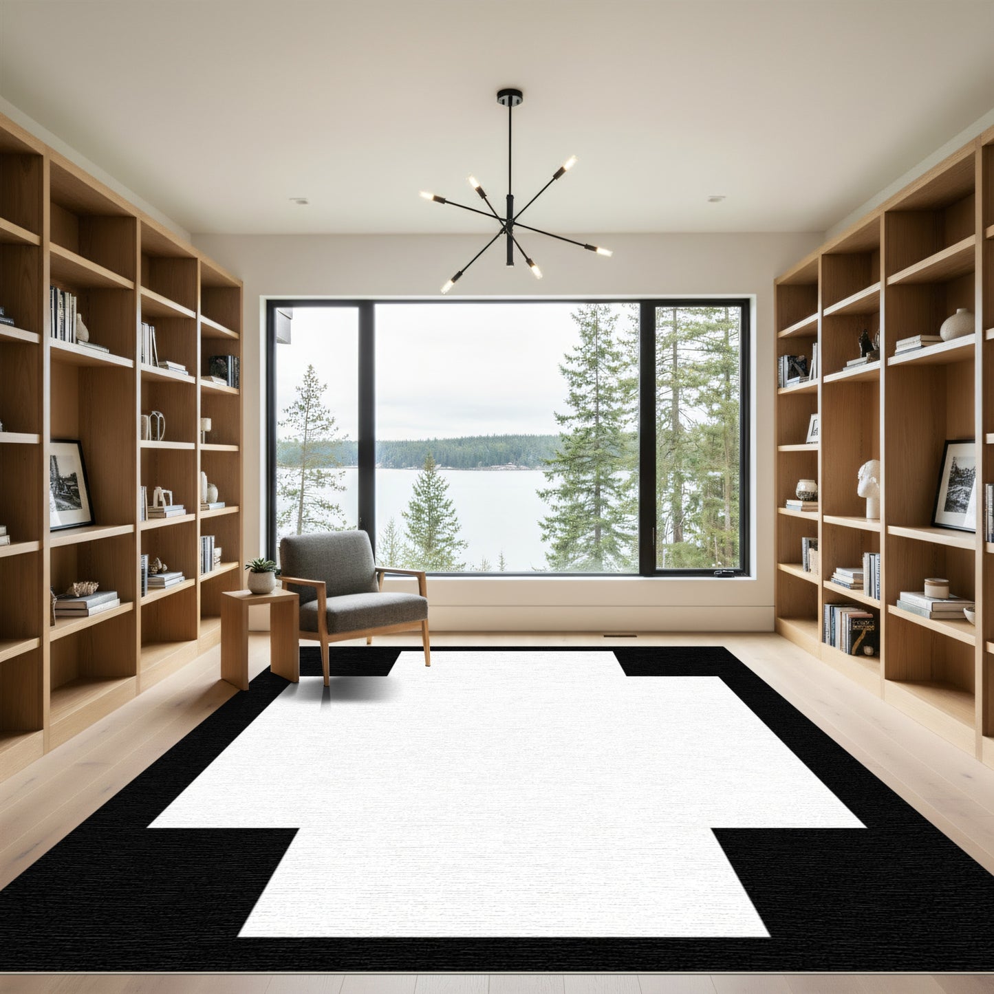 Bold Black and White Geometric Cross Rug