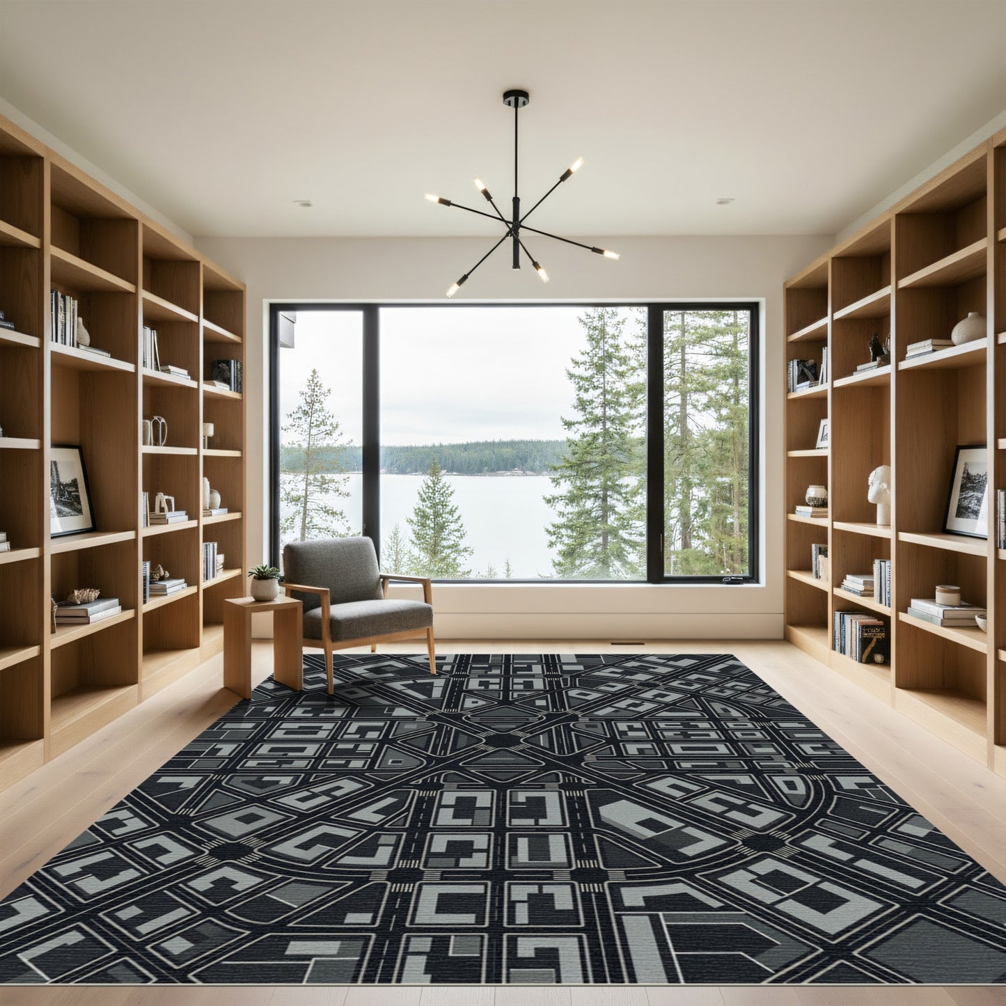 Monochrome Urban Street Grid Rug