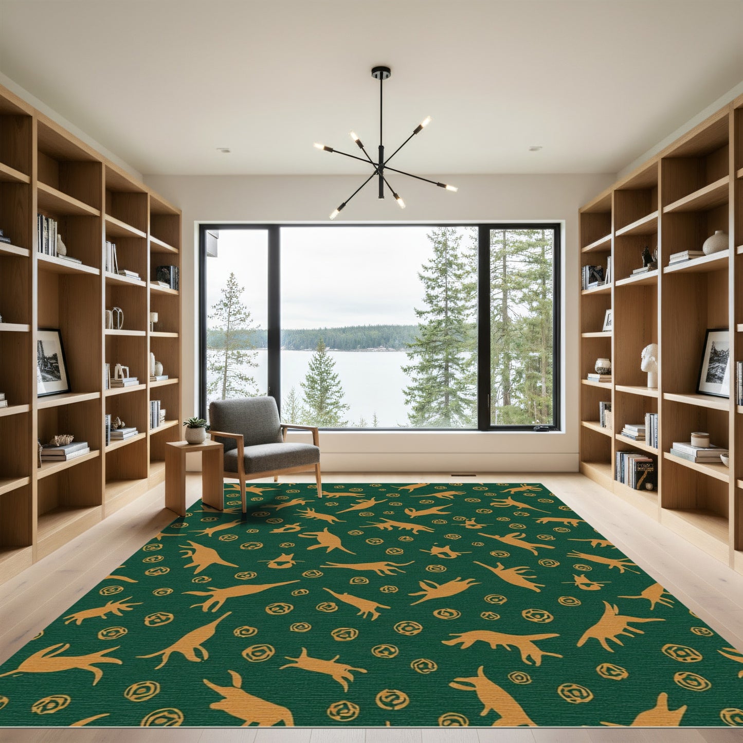 Golden Canine Animals Emerald Background Rug