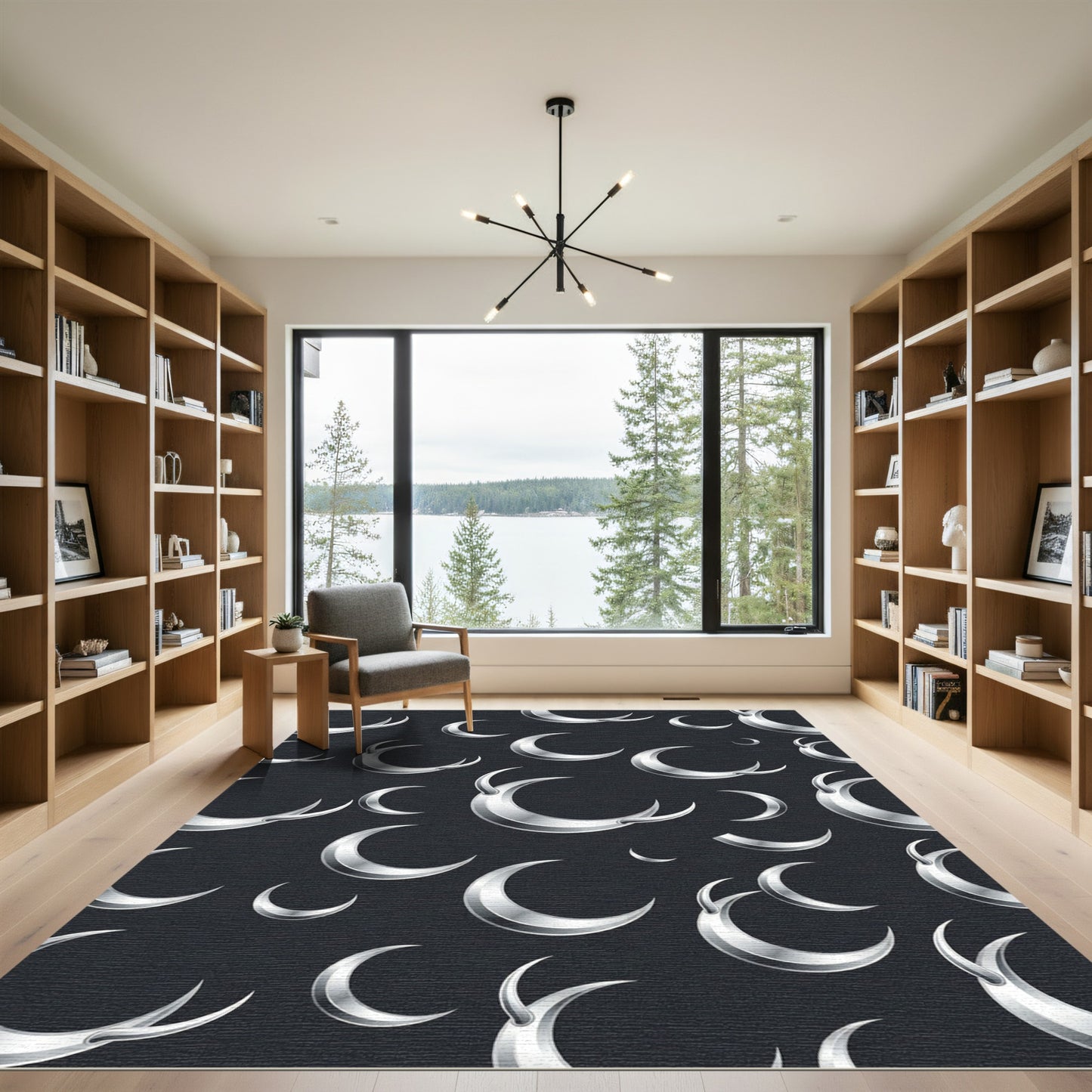 Metallic Silver Crescent Moon Sky Rug