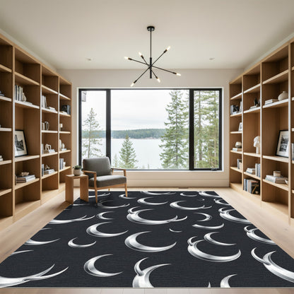 Metallic Silver Crescent Moon Sky Rug